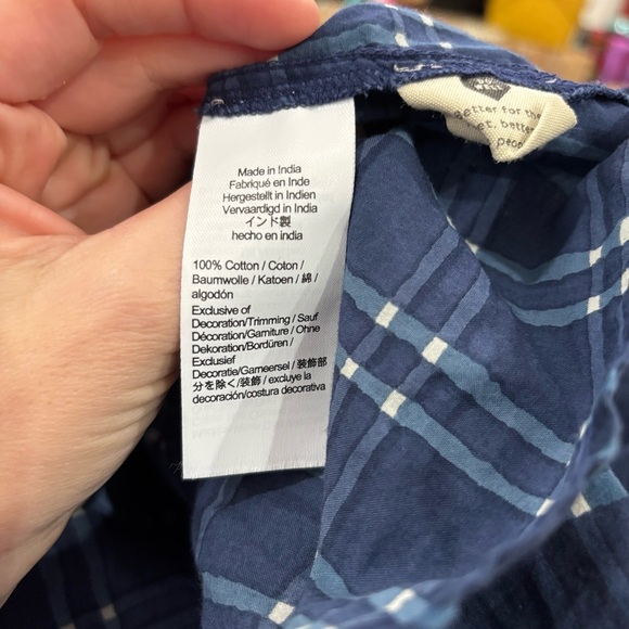 Madewell Embroidered Puff-Sleeve Babydoll Dress in Indigo Plaid Large - Picture 8 of 9